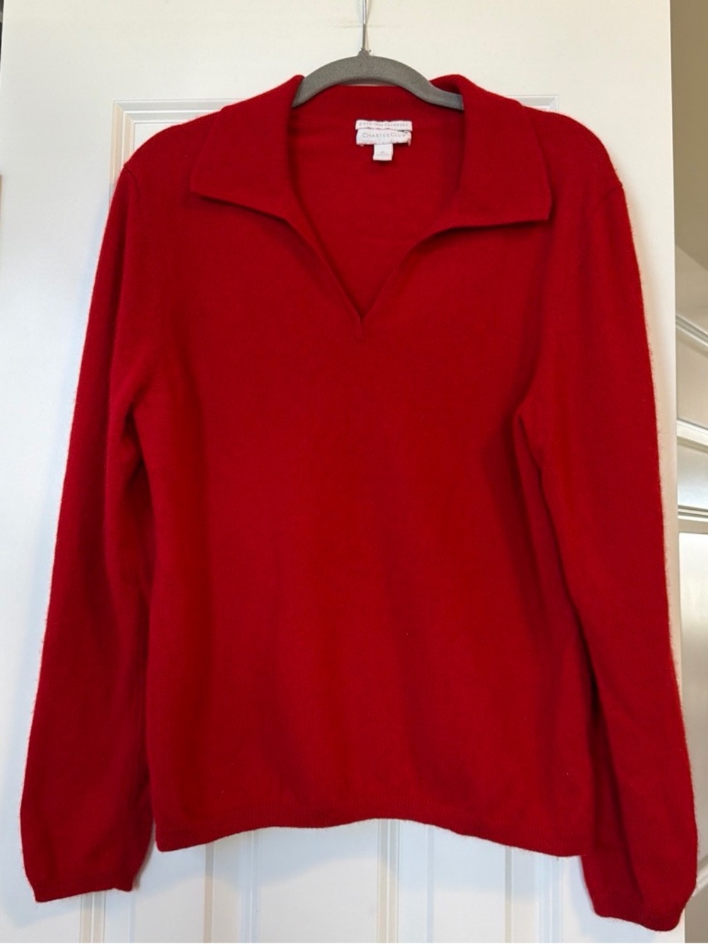 Charter Club Cashmere Red V-Neck Collared Women's Sweater